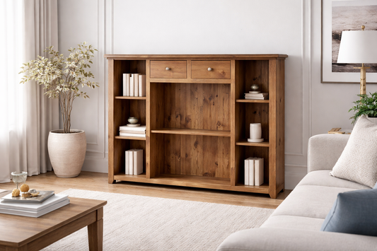 Urban (AUSSIE MADE) Lowline Bookcase With 2 Drawers Collection - Assorted Stained Colours