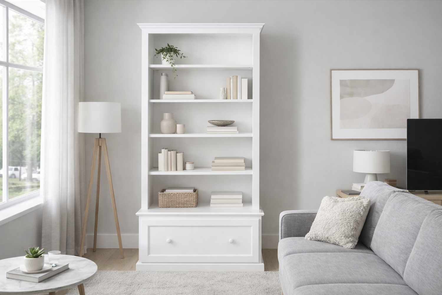 Mudgee (AUSSIE MADE) Highline Bookcase Combo + 1 Smooth Drawer & Back Collection - Assorted Painted Colours