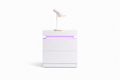 Lewis 2 Drawer Bedside Table With Rgb LED – High Gloss White