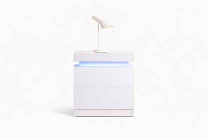 Lewis 2 Drawer Bedside Table With Rgb LED – High Gloss White