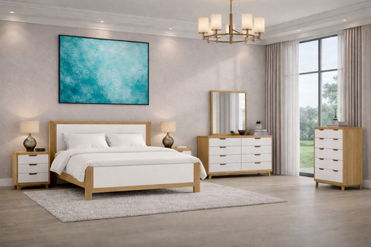 Avalon Double Or Queen (AUSSIE MADE) 6 Piece (THE LOT) Bedroom Suite - 2 Tone - Tassie Oak Combination / Custom Wood - Assorted Colours