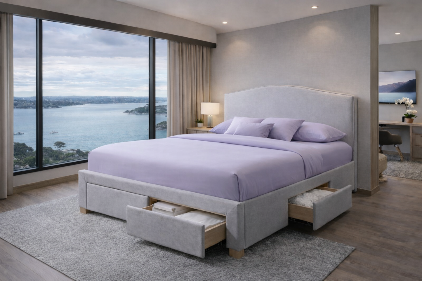 Hudson Bed With 4 Underbed Storage Drawers - Mist