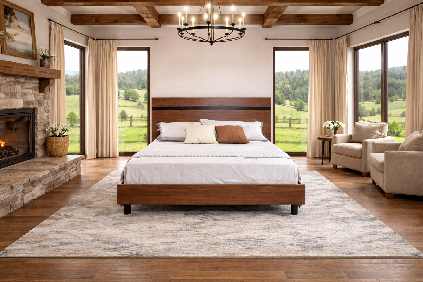 Queen Yuri Bed With Resin Bedhead - Walnut