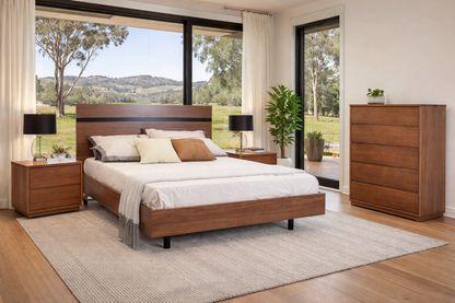 Yuri Queen 4 Piece (TALLBOY) Bedroom Suite - Walnut