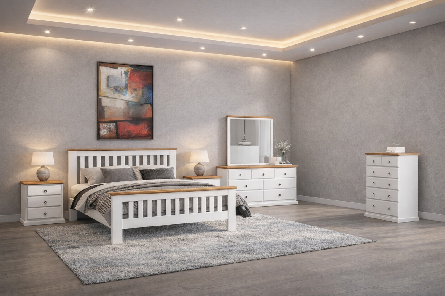 Double Or Queen Cronulla (AUSSIE MADE) 3 Piece (BEDSIDE) Bedroom Suite - 2 Tone - Assorted Colours