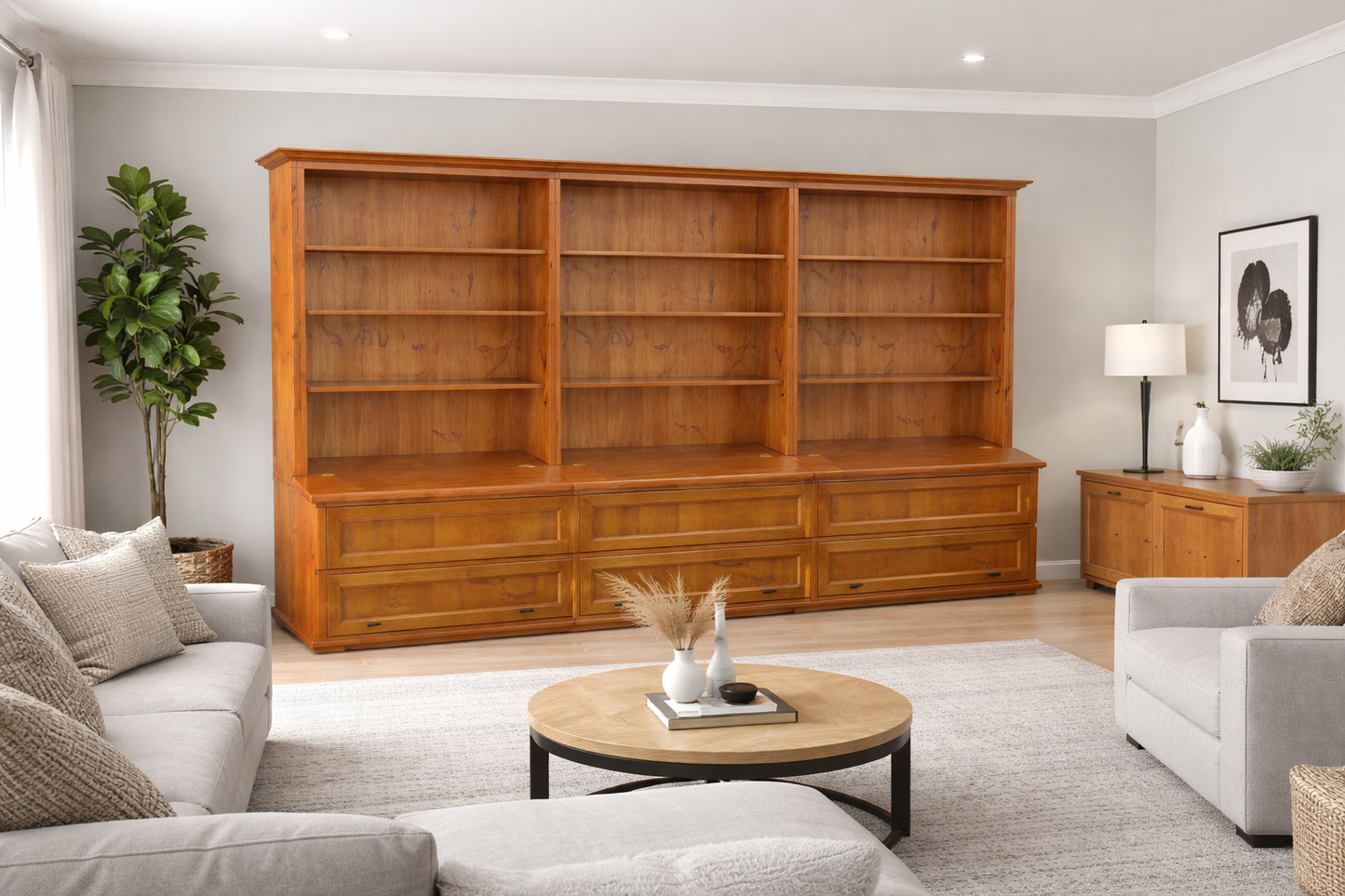 Mudgee (AUSSIE MADE) Bookcase Combo Triple With 6 Blanket Drawers Collection - Assorted Stained Colours