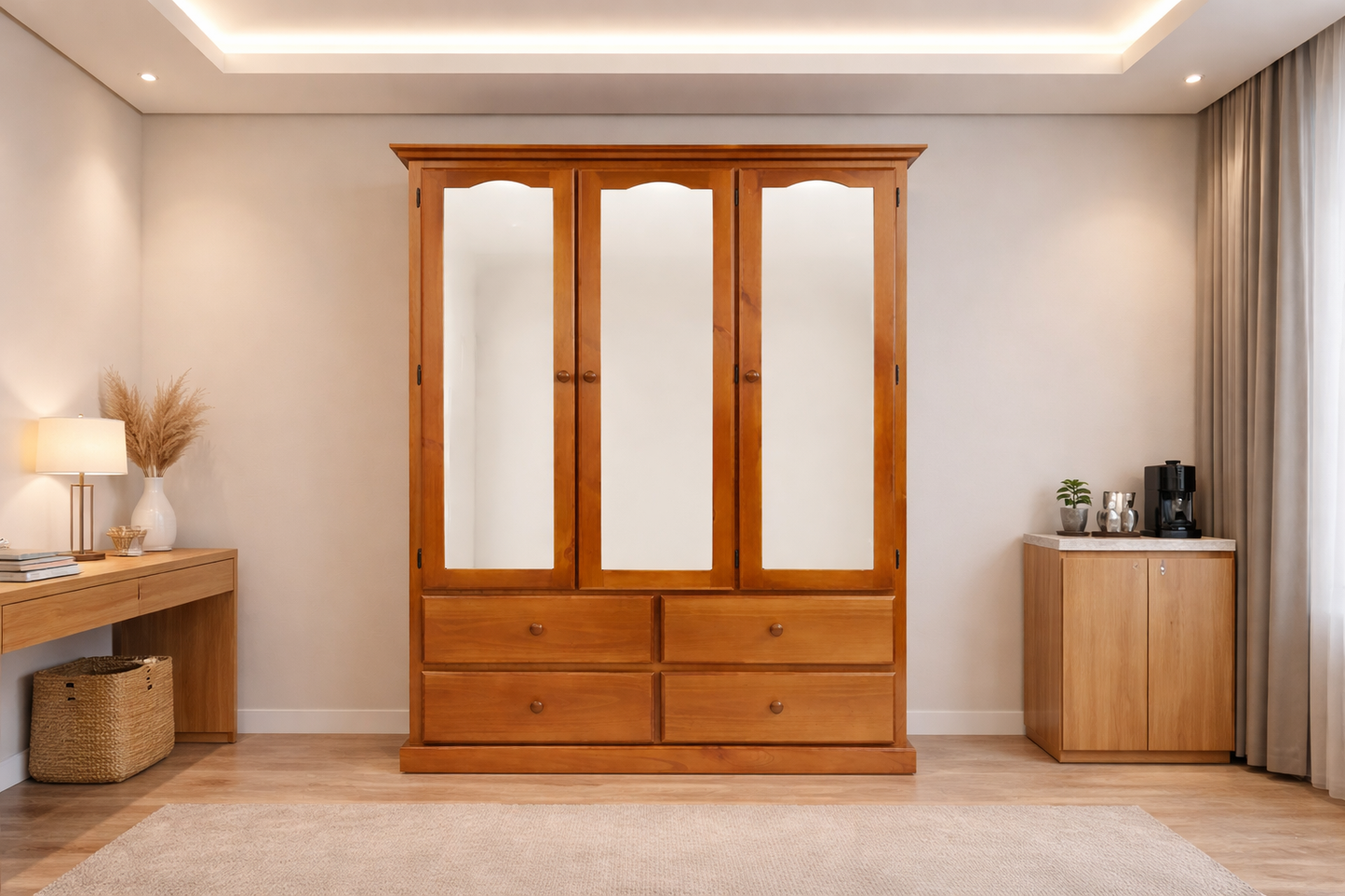 Mudgee (AUSSIE MADE) Wardrobe With 3 Mirrored Doors / 4 Drawers Wardrobe Collection - Assorted Stained Colours