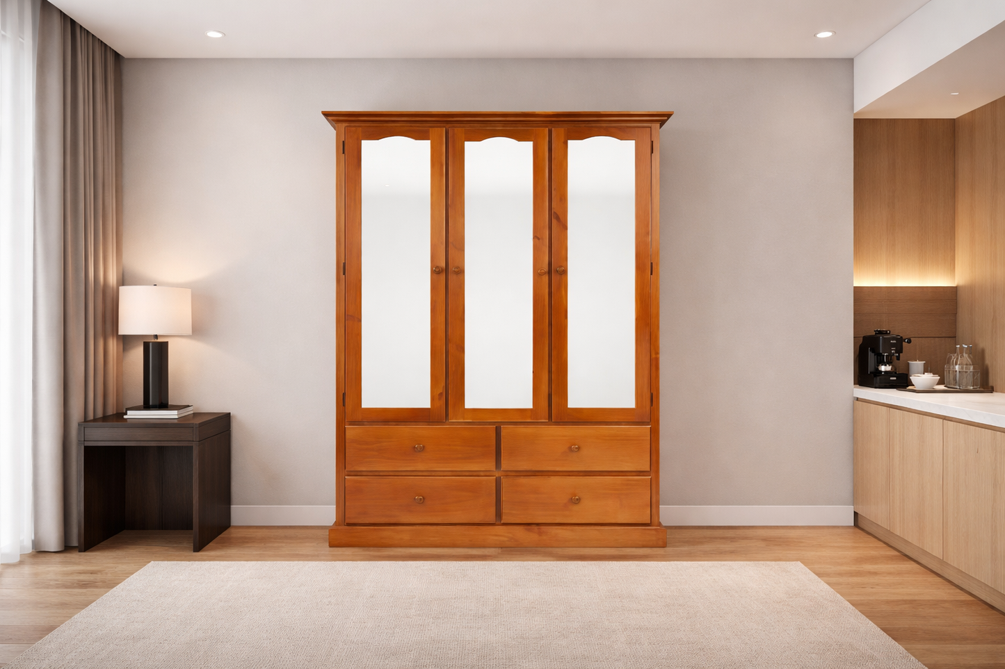 Mudgee (AUSSIE MADE) Wardrobe With 3 Mirrored Doors / 4 Drawers Wardrobe Collection - Assorted Stained Colours