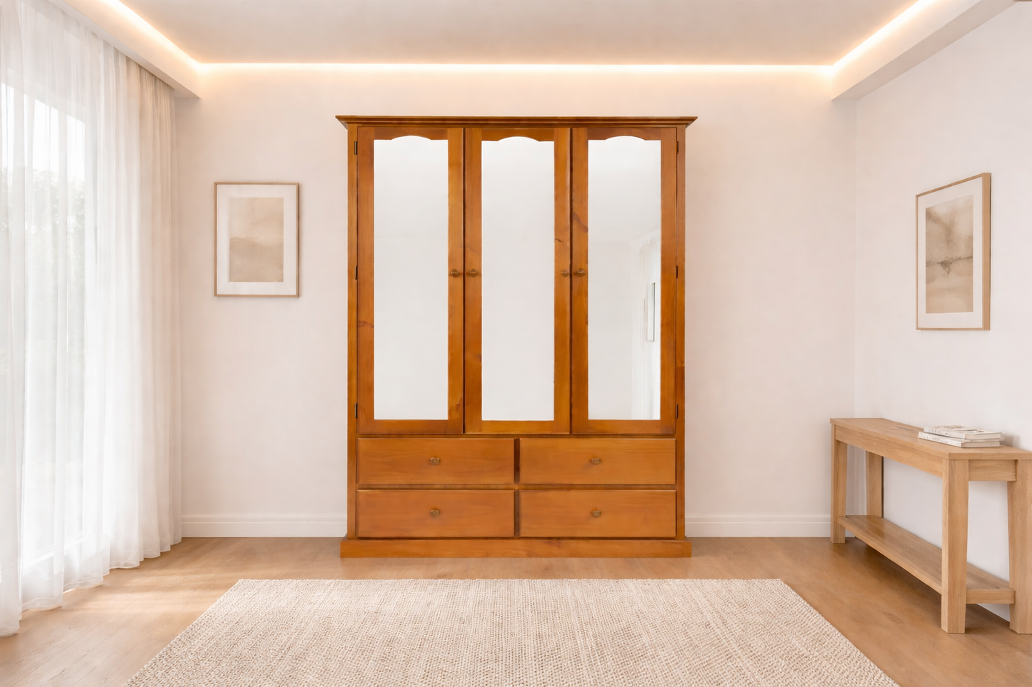 Mudgee (AUSSIE MADE) Wardrobe With 3 Mirrored Doors / 4 Drawers Wardrobe Collection - Assorted Stained Colours