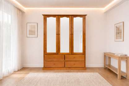 Mudgee (AUSSIE MADE) Wardrobe With 3 Mirrored Doors / 4 Drawers Wardrobe Collection - Assorted Stained Colours