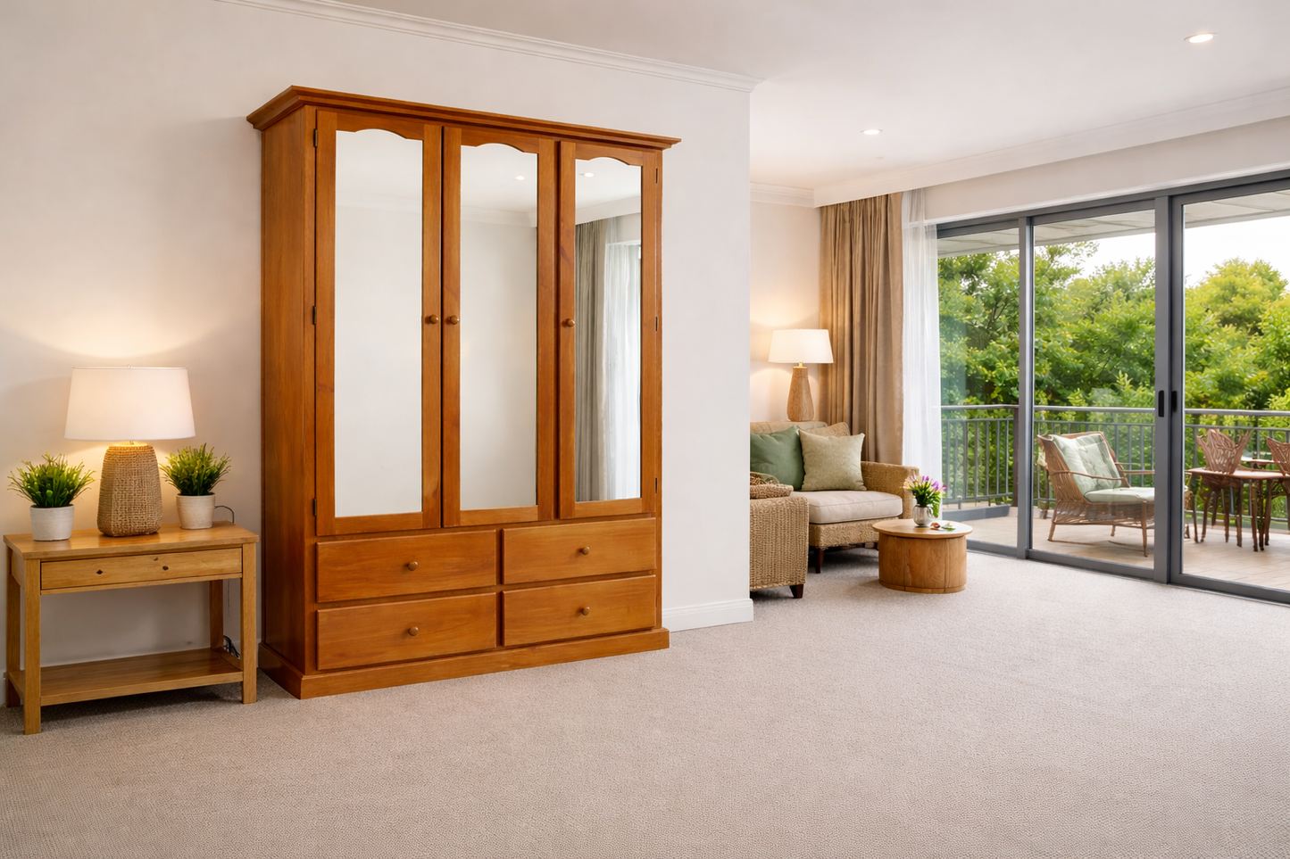 Mudgee (AUSSIE MADE) Wardrobe With 3 Mirrored Doors / 4 Drawers Wardrobe Collection - Assorted Stained Colours