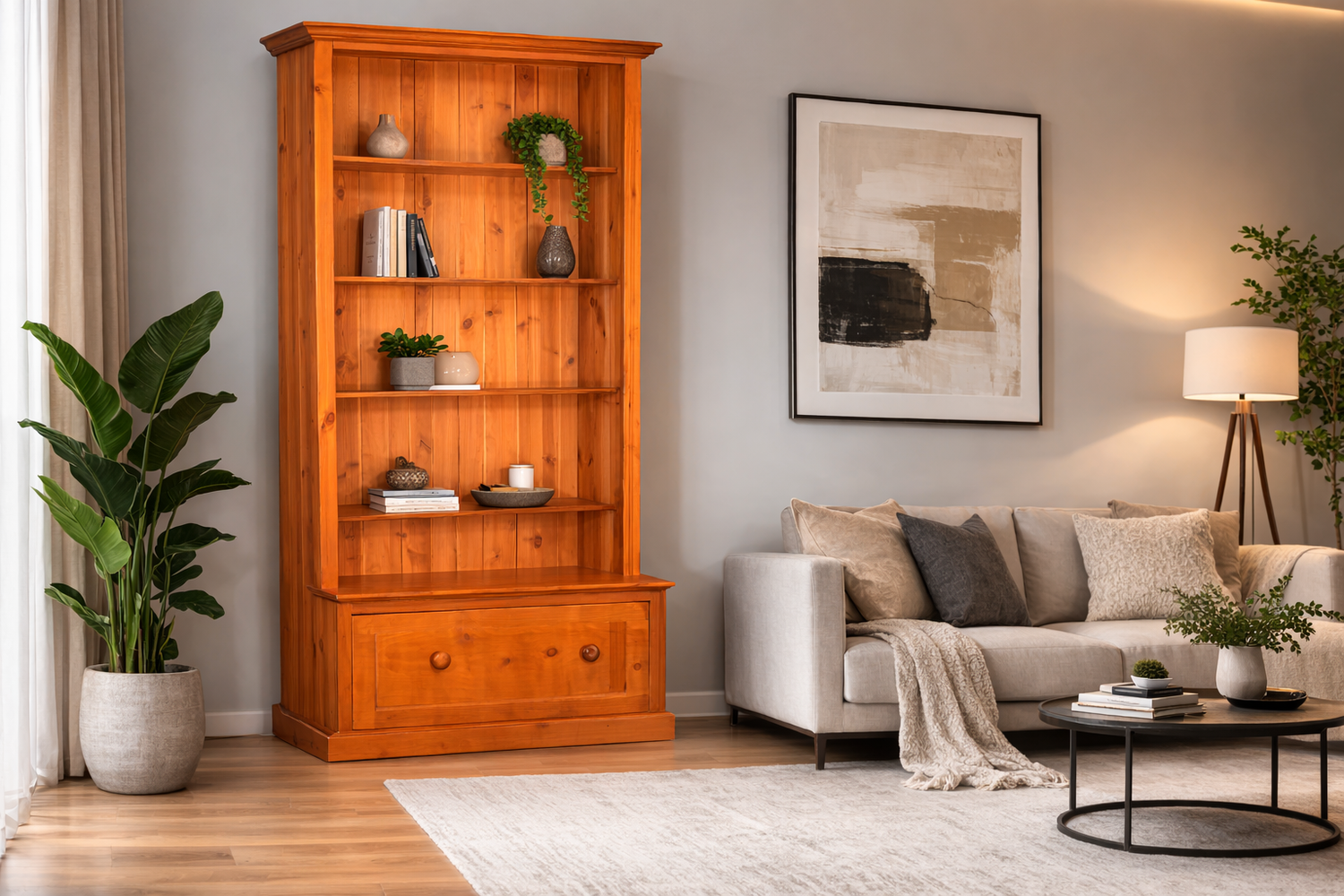 Mudgee (AUSSIE MADE) Highline Bookcase Combo With Pull Out Drawer Collection - Assorted Painted Colours