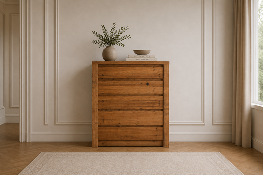 Hugo (AUSSIE MADE) 5 Drawers Tallboy - Tasmanian Oak Combination - Assorted Stained Colour