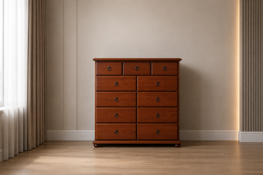 Anna (AUSSIE MADE) 11 Drawers - 9 Over 2 (9 STANDARD DRAWERS / 2 BLANKET DRAWERS) Tallboy Chest - 1230(H) X 1200(W) - Assorted Colours