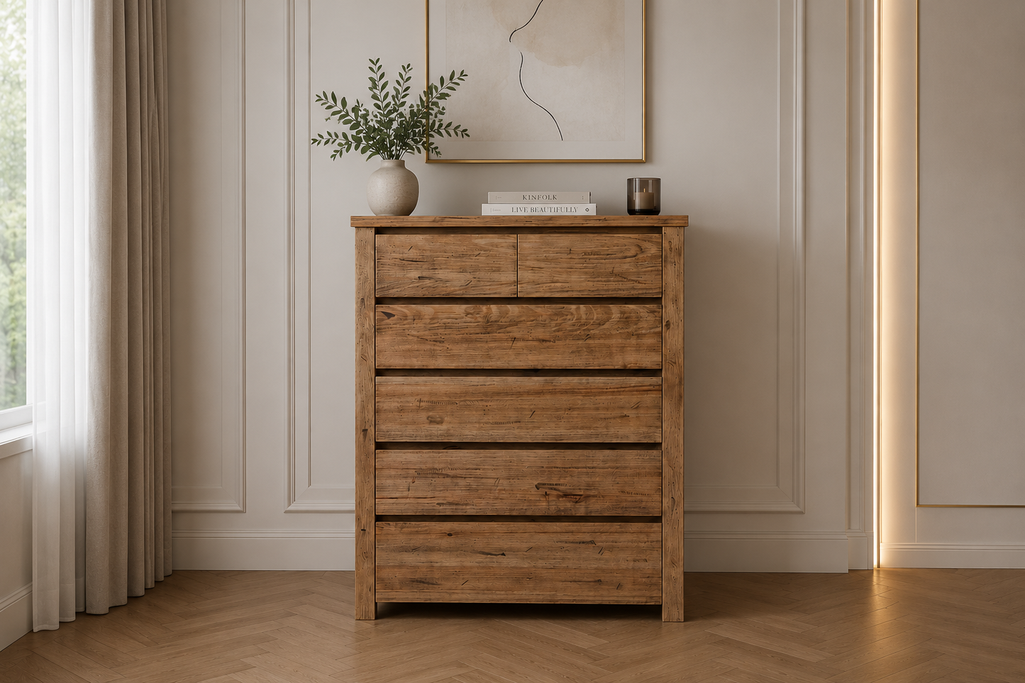 Jacksonville (AUSSIE MADE) 6 Drawers Tassie Oak Combination Tallboy Chest - 1270(H) X 1000(W) - Assorted Colours
