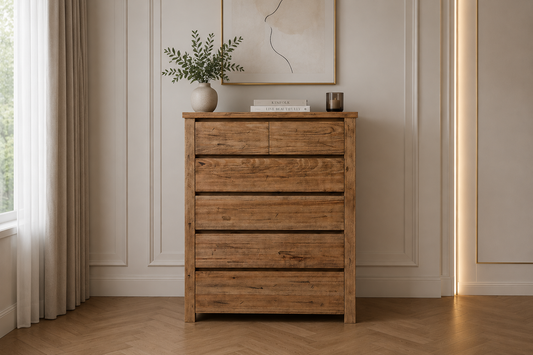 Jacksonville (AUSSIE MADE) 6 Drawers Tassie Oak Combination Tallboy Chest - 1270(H) X 1000(W) - Assorted Colours