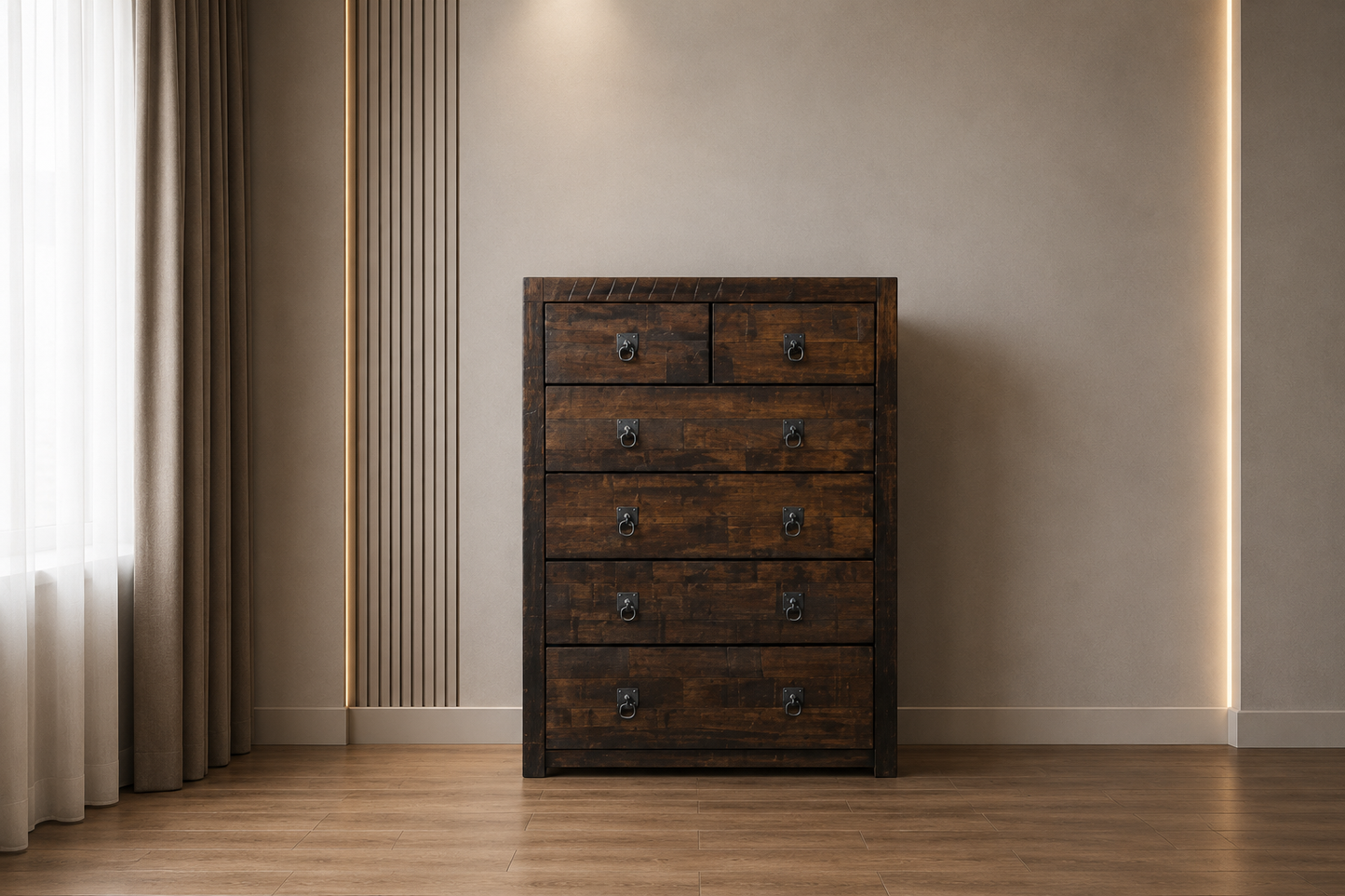 Asida 6 Drawer Tallboy (AUSSIE MADE) - 1200(H) X 900(W) - Tassie Oak Combination - Assorted Colours