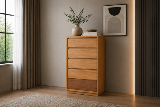 Morgan (AUSSIE MADE) Tallboy With Floating Base Collection - Tassie Oak Combination - Assorted Stained Colours