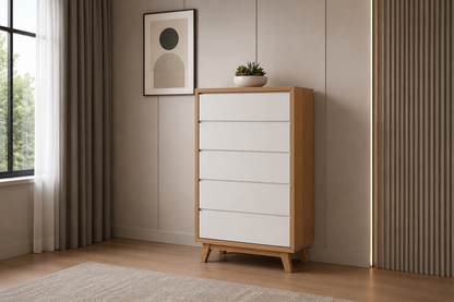Trovato (AUSSIE MADE) 6 Drawer Tallboy With Extension Runners - 1200(H) X 900(W) - Tassie Oak Combination - Assorted Colours