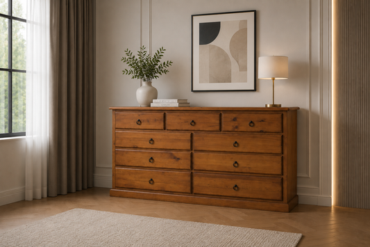 Cronulla (AUSSIE MADE) 9 Drawer Lowboy Chest - 950(H) X 1800(W) - Assorted Colours