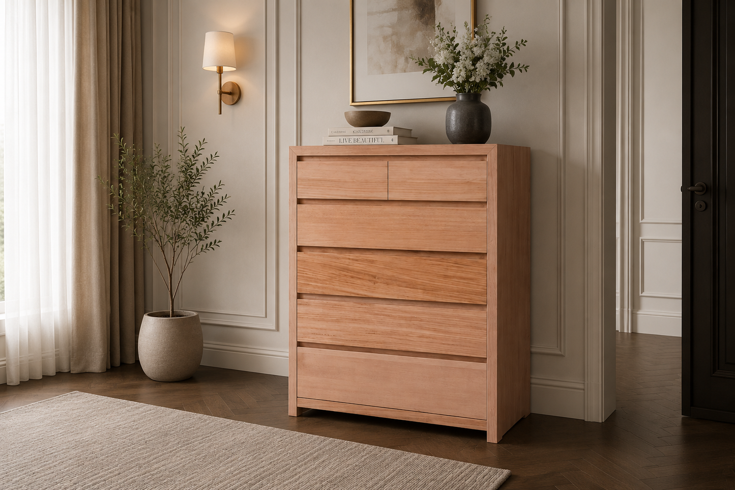 Morgan (AUSSIE MADE) Tallboy With Leg Base Collection - Tassie Oak Combination - Assorted Stained Colours