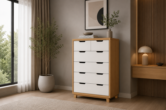 Avalon (AUSSIE MADE) 6 Drawer Tallboy Collection - Tassie Oak / Custom-wood Combination - Assorted Stained / Painted Colours