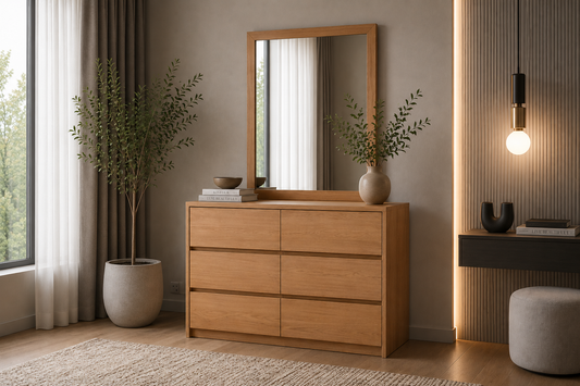 Reginald (AUSSIE MADE) Dressing Table With Mirror Collection - Tassie Oak Combination - Assorted Stained Colours
