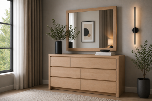 Morgan (AUSSIE MADE) 7 Drawer Dresser & Mirror - Tassie Oak - Assorted Colours