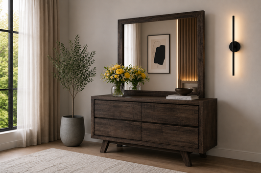 Susan (AUSSIE MADE) Drawers Dresser With Mirror - Tassie Oak Combination - Assorted Colours Available