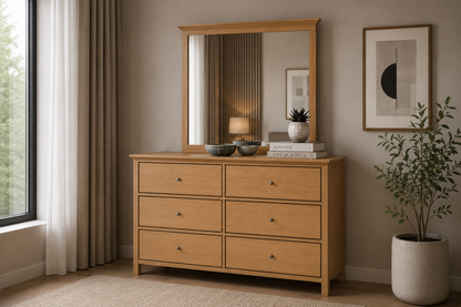 Jasper (AUSSIE MADE) 6 Drawer Dressing Table With Mirror - Tassie Oak Combination - Assorted Colours