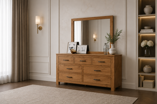 Bustin (AUSSIE MADE) Dressing Table With Mirror - Tassie Oak Combination - Assorted Colours