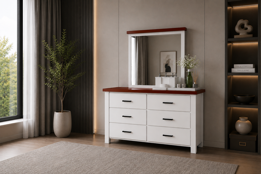 Libby (AUSSIE MADE) 6 Drawer Dressing Table With Mirror - Assorted Painted Colours