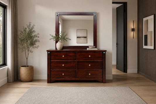 Fabulos (AUSSIE MADE) 6 Drawer Dressing Table With Mirror (MODEL-16-9-14-14-1-3-12-5) - 800(H) X 1400(W) - Assorted Colours