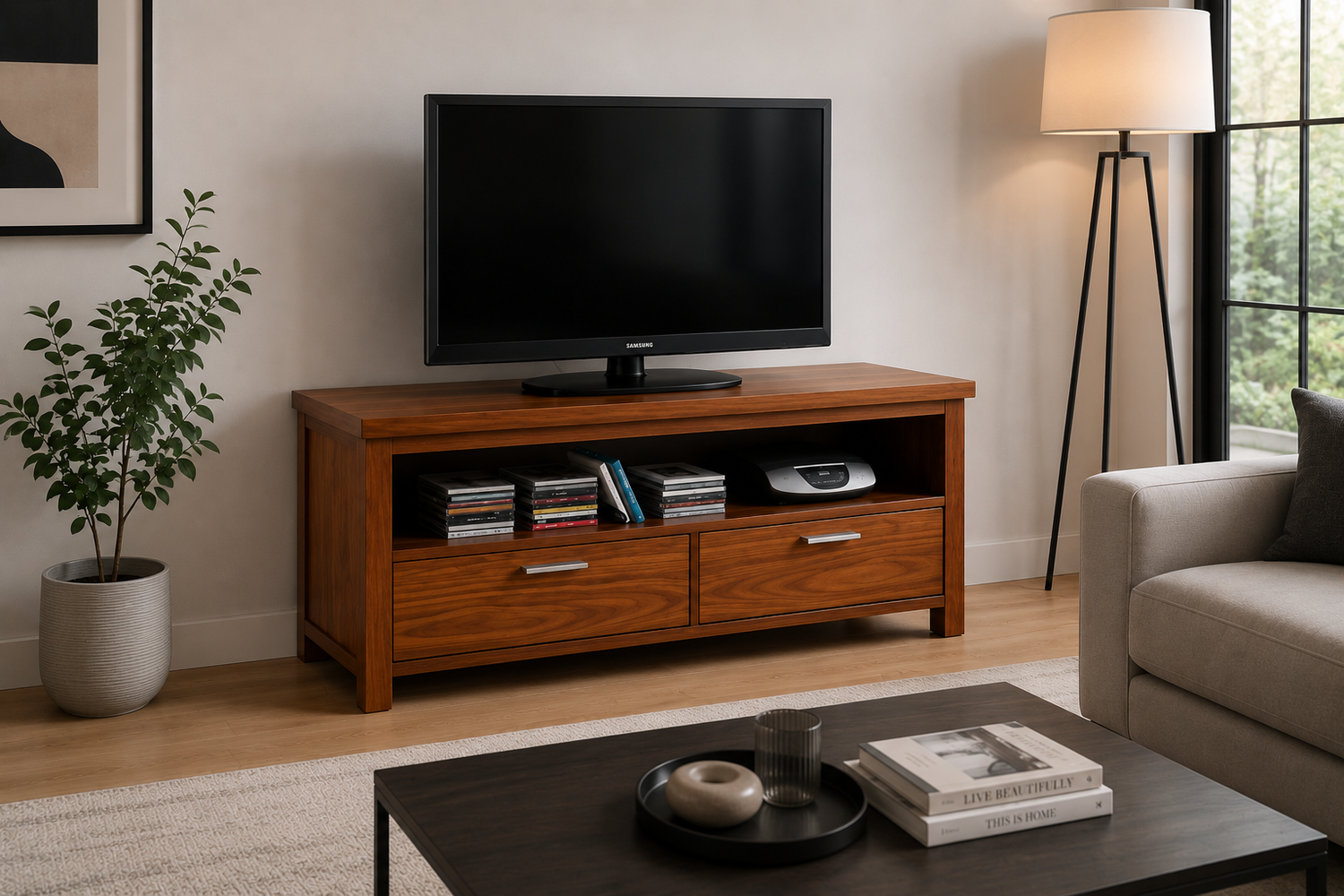 Nevada (AUSSIE MADE) TV Entertainment Unit With 2 Drawers / 1 Open Shelf Collection - Assorted Stained Colours