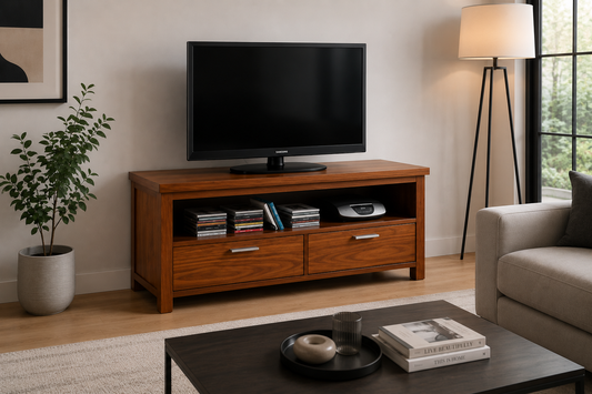 Nevada (AUSSIE MADE) TV Entertainment Unit With 2 Drawers / 1 Open Shelf Collection - Assorted Stained Colours