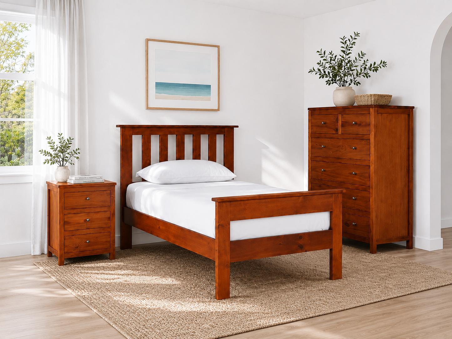 King Federation (AUSSIE MADE) With Railed Foot End 3 Piece (BEDSIDE) Bedroom Suite - Assorted Colours