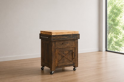 Batang Work Timeworn Butchers Block Hardwood Top Bench With Drawer (MODEL:3908) - 860(H) X 700(W) X 560(W) - Country Walnut