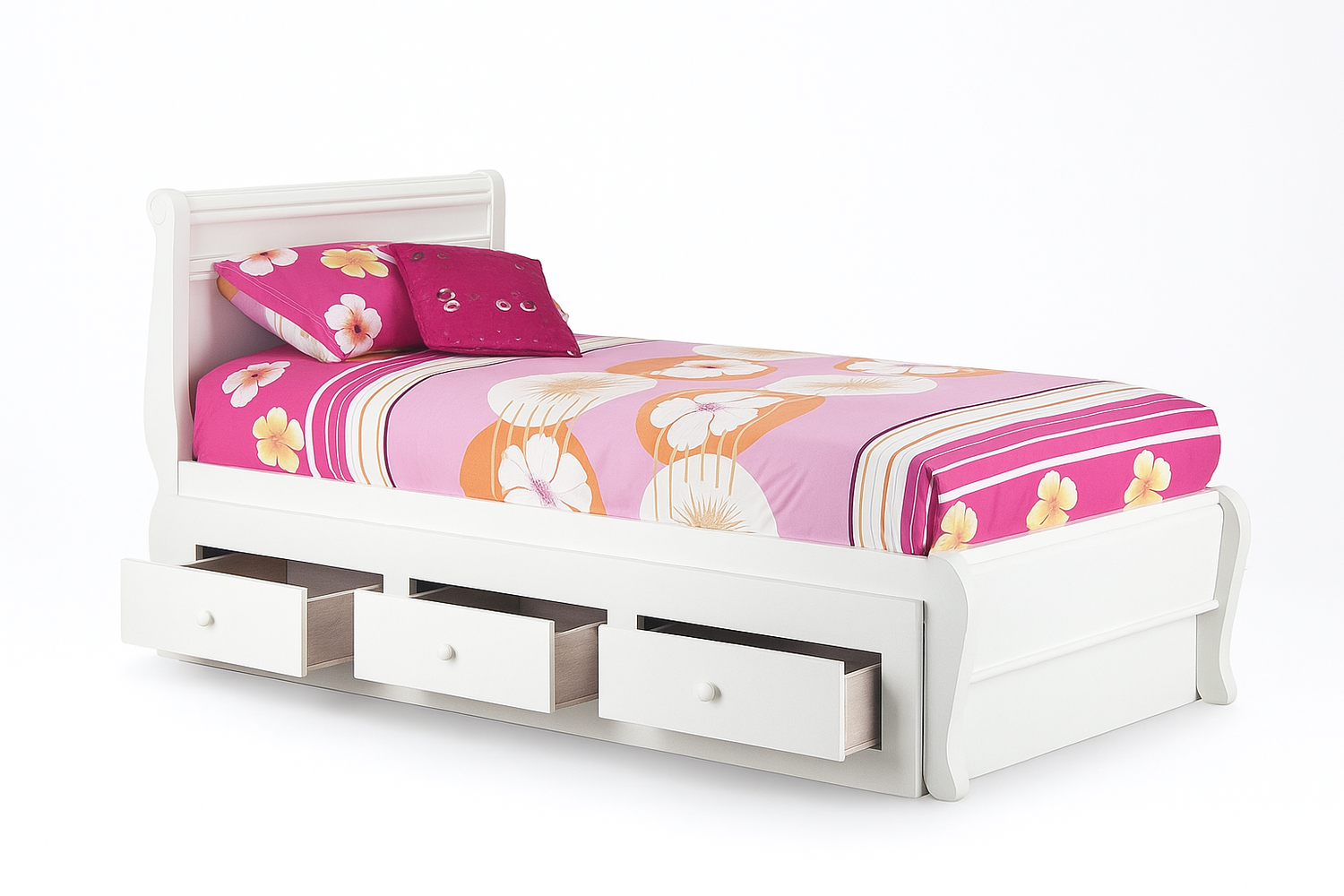 Single Copenhagen Bed With 3 Drawer Underbed Storage - Arctic White