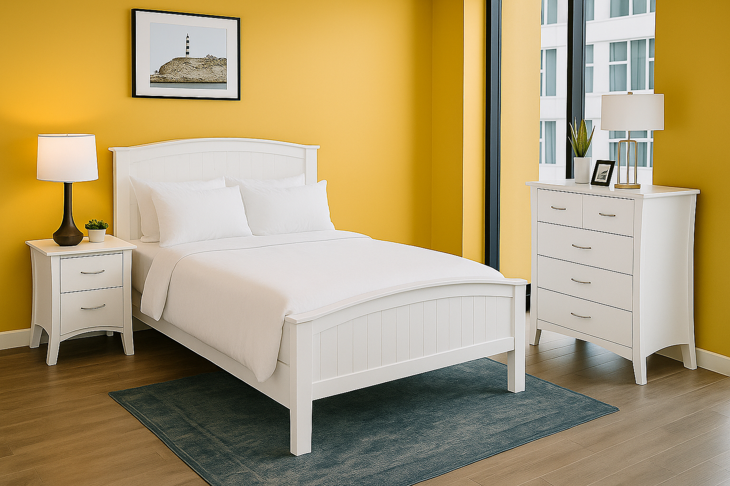 STELLA PANEL SINGLE OR KING SINGLE 3 PIECE BEDROOM SUITE WITH SAVANNAH CASE GOODS - WHITE