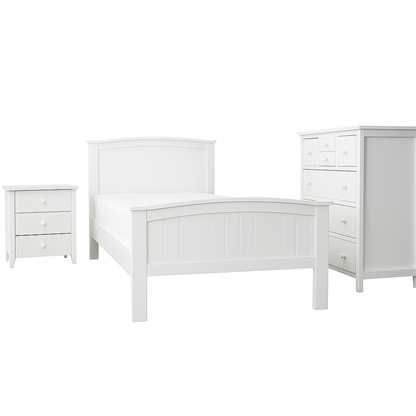 STELLA PANEL SINGLE OR KING SINGLE 3 PIECE BEDROOM SUITE WITH SOLID PANEL BEDHEAD - NOW WITH 5 DRAWER TALLBOY CHEST (NOT 7) - WHITE