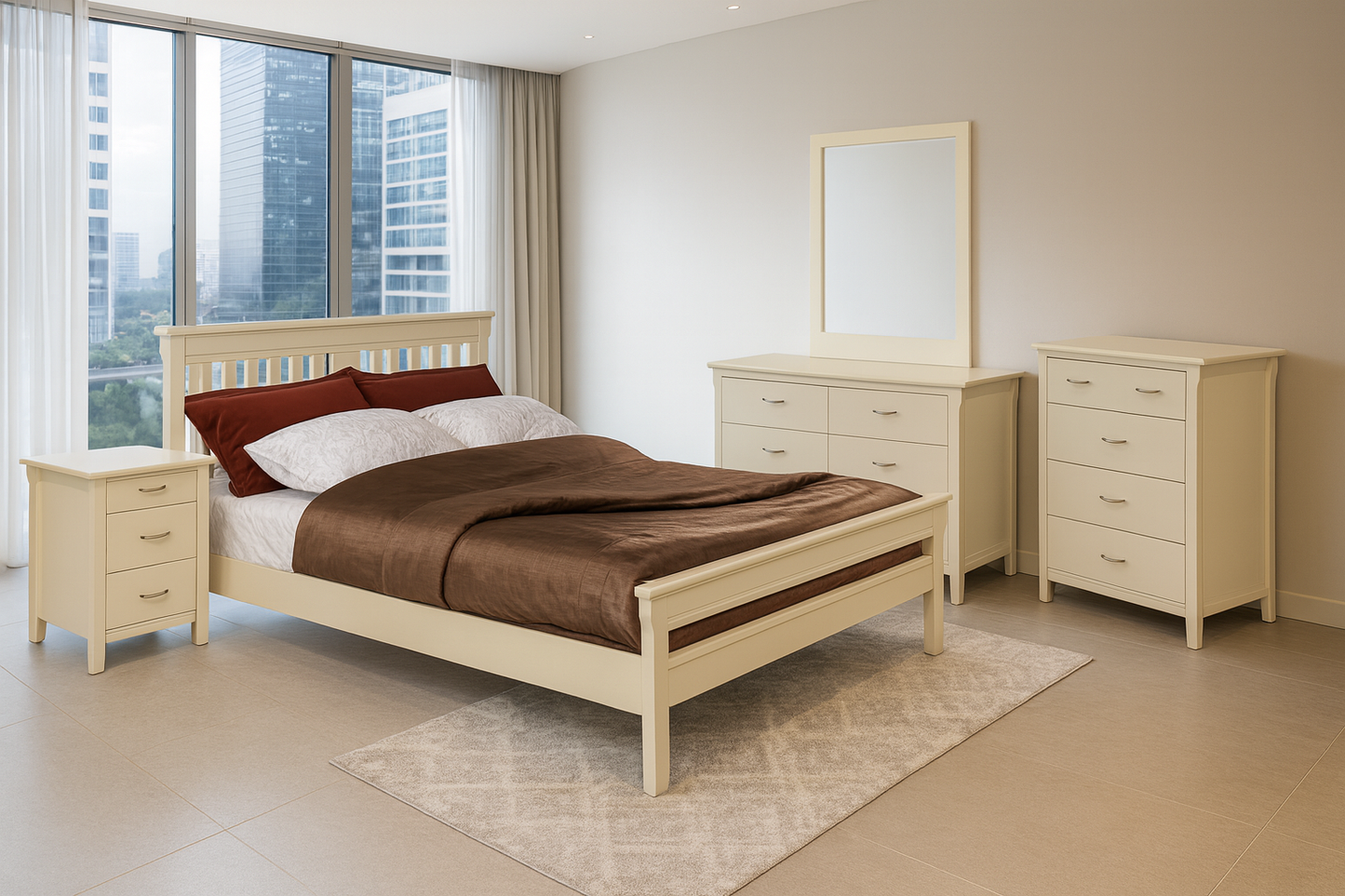 SINGLE OR KING SINGLE PARKVIEW 3 PIECE TALLBOY BEDROOM SUITE - WHITE