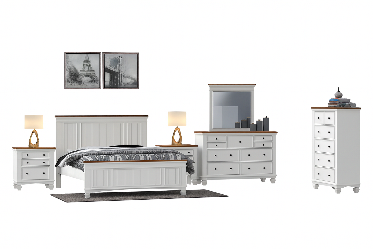 Double Or Queen Plantation (CUSTOM MADE) 3 Piece (BEDSIDE) Bedroom Suite - Assorted Colours