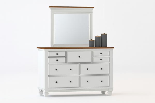 PLANTATION (CUSTOM MADE) 7 DRAWER DRESSING TABLE WITH MIRROR - 1800/900(H) x 1300(W) x 450(D) - ASSORTED COLOURS