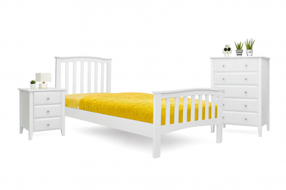 SINGLE OR KING SINGLE DONESS (AUSSIE MADE) 3 PIECE (TALLBOY) BEDROOM SUITE - BRIGHT WHITE