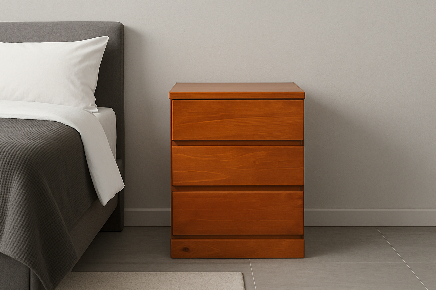 FLETCHER (AUSSIE MADE) 3 DRAWERS BEDSIDE TABLE - 680(H) x 450(W) x 430(D) - ASSORTED COLOURS