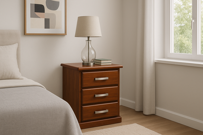 XAVIAN (AUSSIE MADE) 3 DRAWER BEDSIDE TABLE - ASSORTED STAINED COLOURS