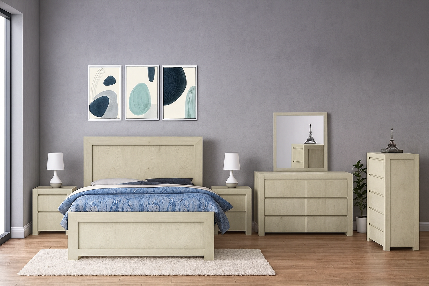 Double Or Queen Tampa (CUSTOM MADE) 5 Piece (DRESSER) Bedroom Suite - Assorted Colours