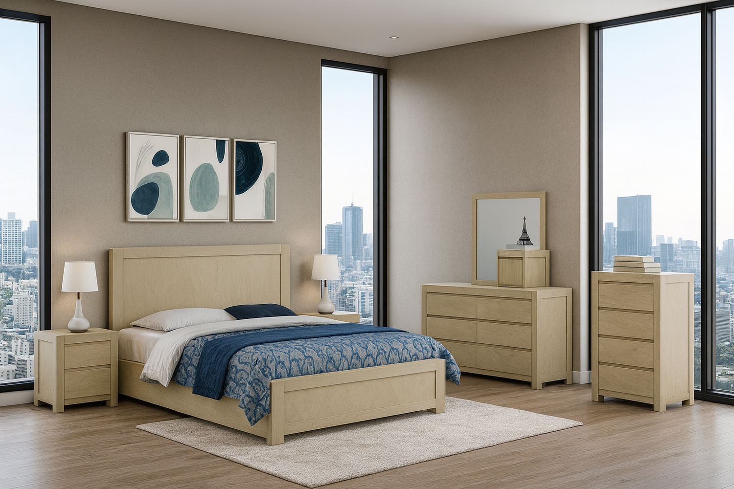 Double Or Queen Tampa (CUSTOM MADE) 6 Piece (THE LOT) Bedroom Suite - Assorted Colours