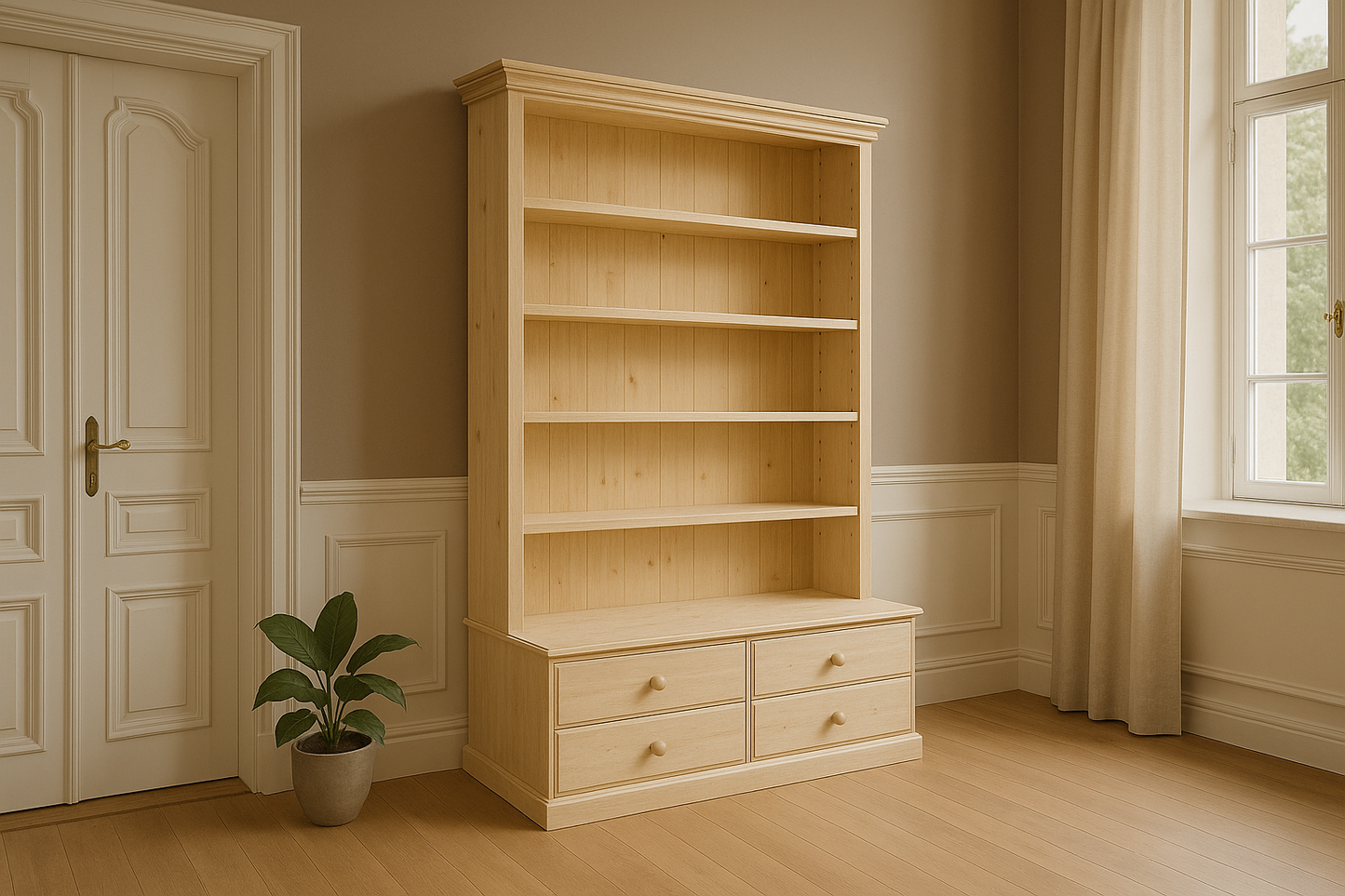 DELUXE (AUSSIE MADE) BOOKCASE WITH 4 DRAWERS COLLECTION - ASSORTED STAINED COLOURS