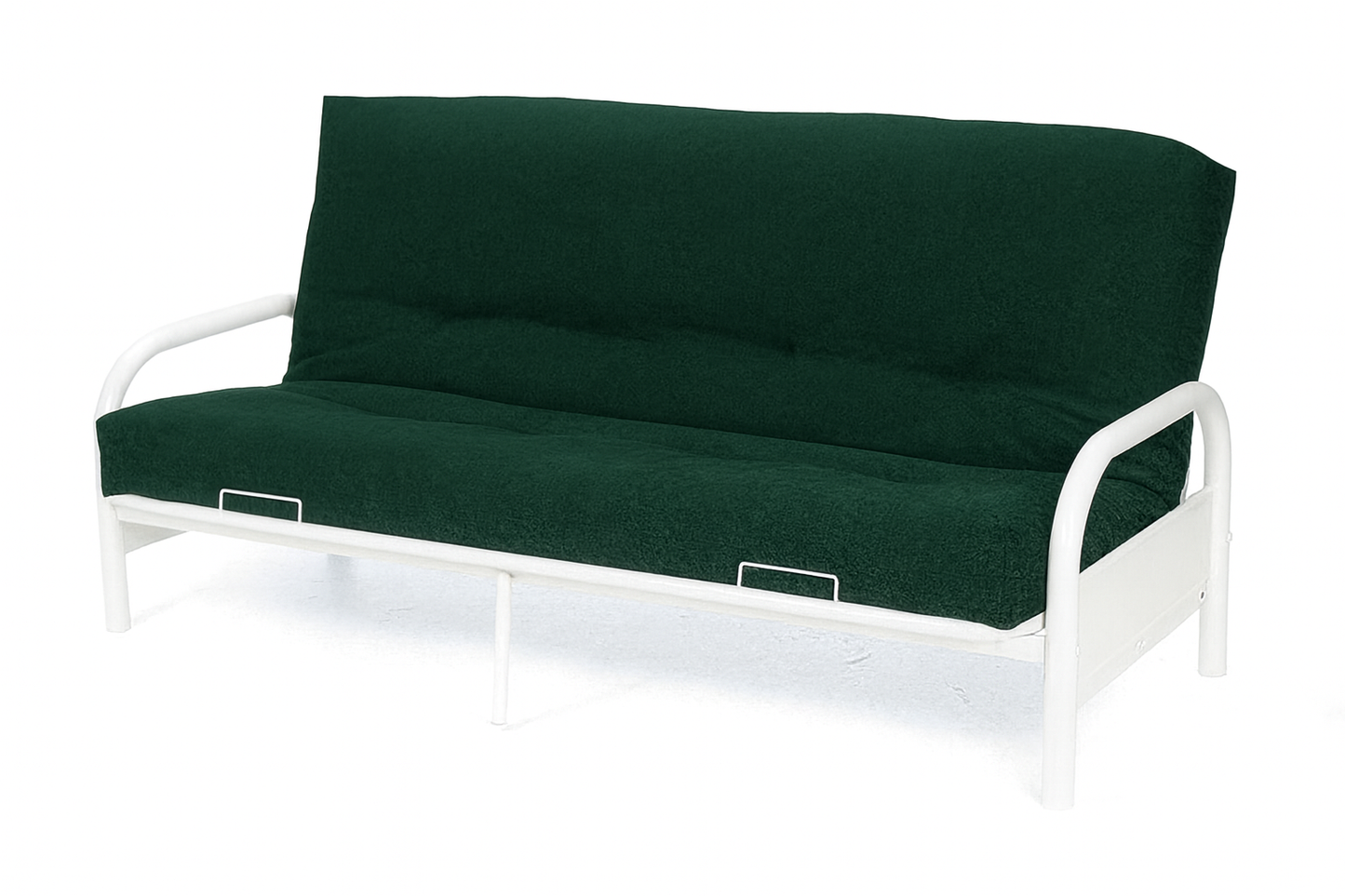 ALICE FUTON STYLE SOFA BED INCLUDING MATCHING DOUBLE CRUMB FUTON MATTRESS - WHITE FRAME / ASSORTED MATTRESS COLOURS